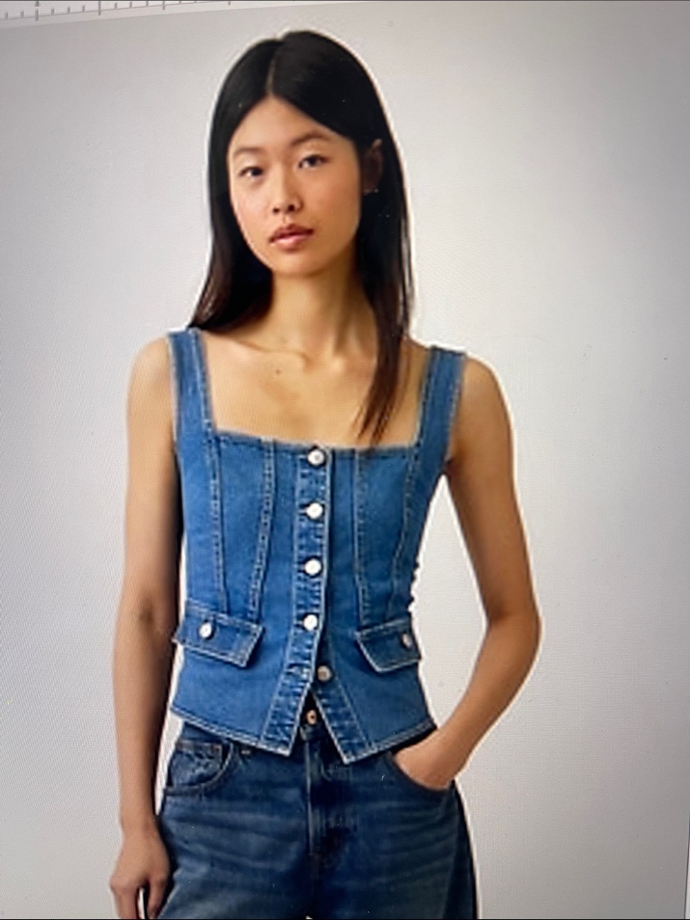 NWT Denim Button-Front Corset Bustier Top Medium Wash